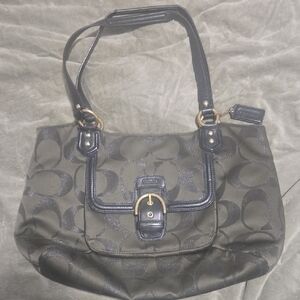 Coach Olive and Black Signature Shoulder Bag with Buckle Accent